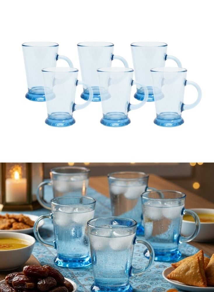 بريميم طقم أكواب شاي زجاجية زرقاء مكوّن من ست قطع بتصميم كلاسيكي - Image 1